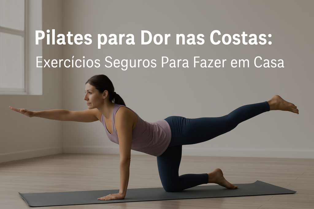 pilates para dor nas costas: Mulher praticando pilates em casa com exercícios voltados para aliviar dor nas costas