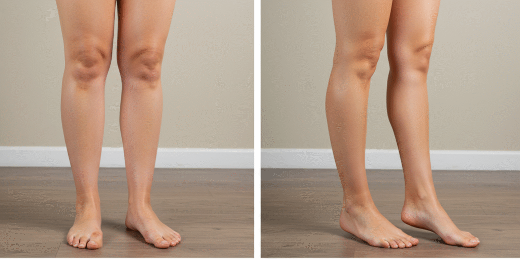 Comparação visual antes e depois de drenagem linfática em uma mulher